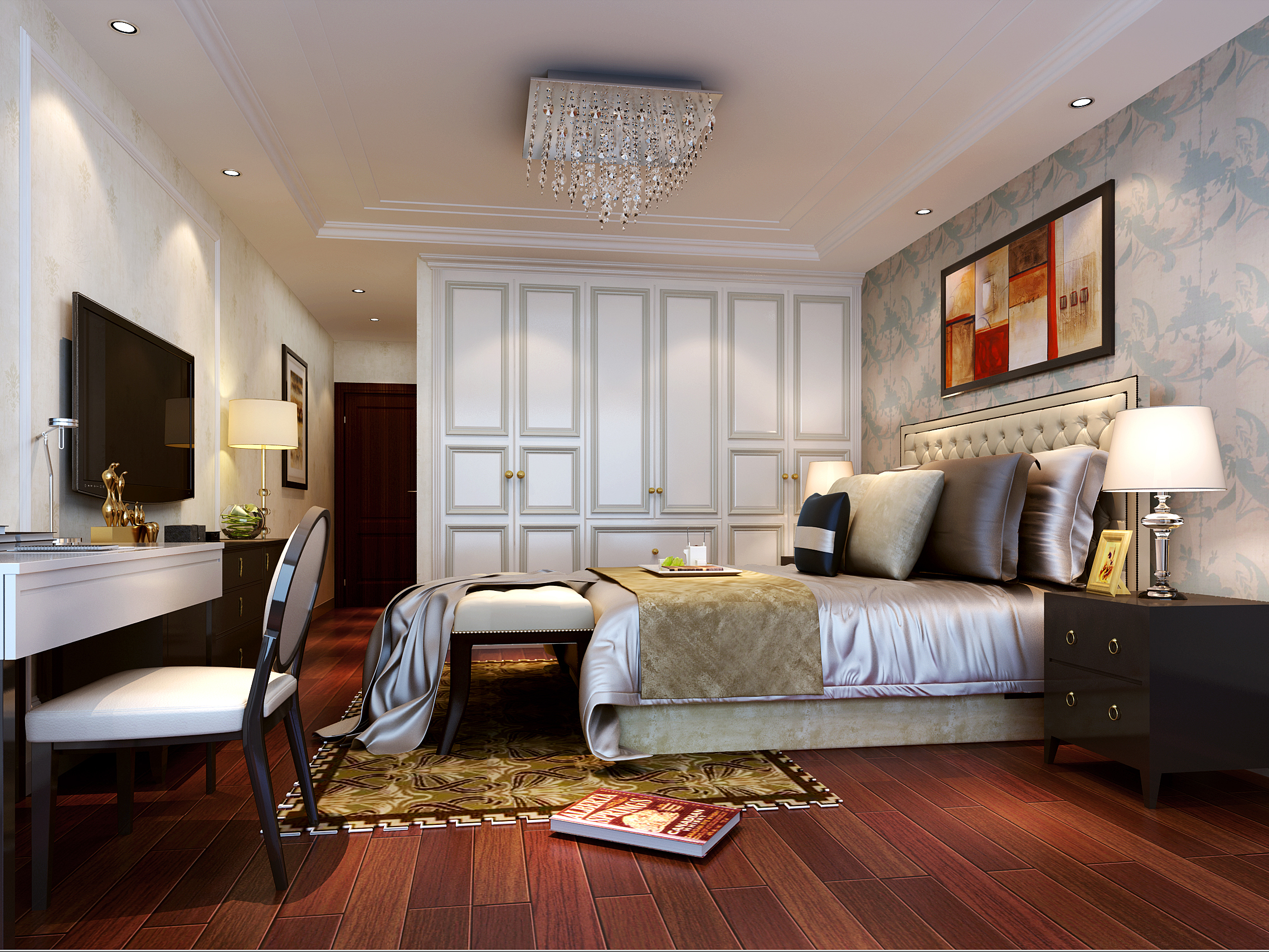 卧室采用一组米白色软包床头设计的布艺床,配以咖色、卡其色的床品_装修美图-新浪装修家居网看图装修